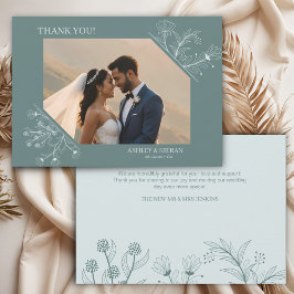 Tarjeta De Agradecimiento Elegante Boda floral Verde azulado