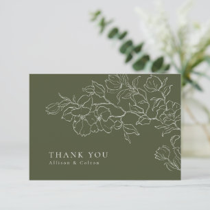 Tarjeta De Agradecimiento Elegante boda floral verde salvia dibujada a mano