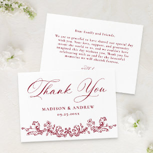 Tarjeta De Agradecimiento Elegante Boda Floral Victoriana de Burgundy