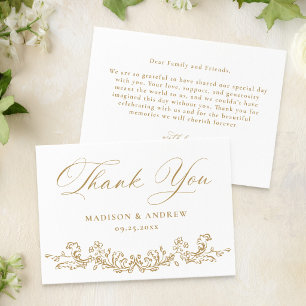 Tarjeta De Agradecimiento Elegante Boda Floral Victoriana de Oro