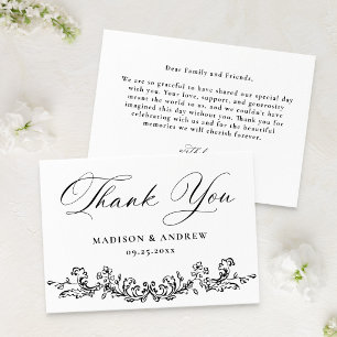 Tarjeta De Agradecimiento Elegante Boda Floral Victoriana Negra