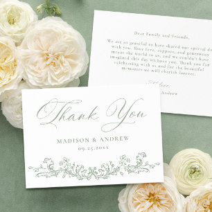 Tarjeta De Agradecimiento Elegante Boda Floral Victoriana Verde Salvia