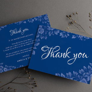 Tarjeta De Agradecimiento Elegante Boda Floral Vintage Azul Francés Polvorie