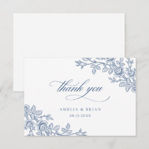 Tarjeta De Agradecimiento Elegante boda floral vintage azul marino