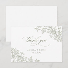 Tarjeta De Agradecimiento Elegante Boda Floral Vintage Verde Salvia