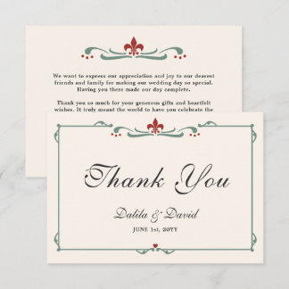 Tarjeta De Agradecimiento Elegante Boda Florentina Fleur-de-Lis