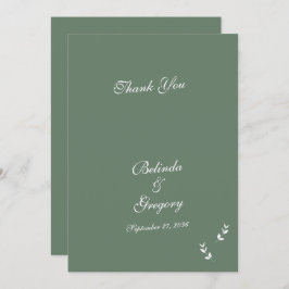 Tarjeta De Agradecimiento Elegante Boda formal de escritura verde salada