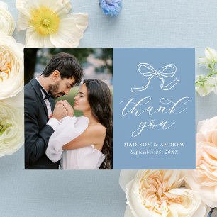 Tarjeta De Agradecimiento Elegante Boda fotográfico azul de vaca