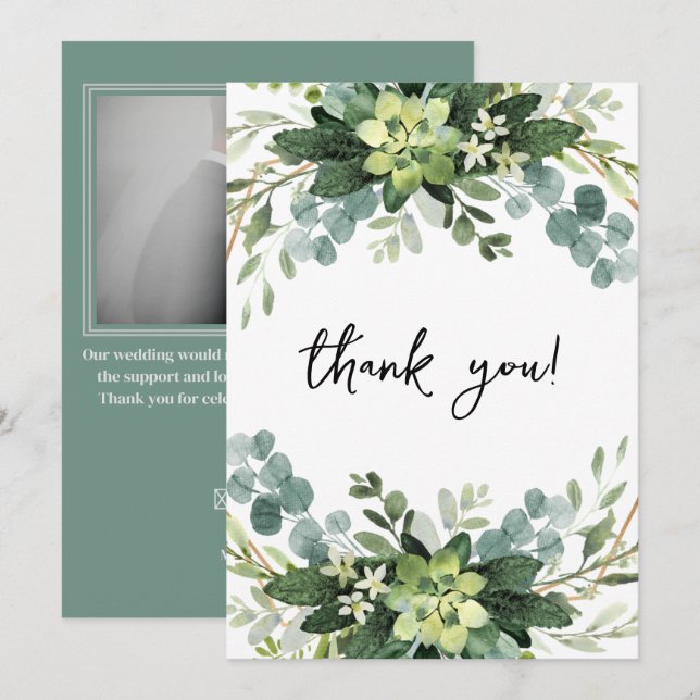 Tarjeta De Agradecimiento Elegante boda fotográfico botánico de eucalipto (Anverso / Reverso)