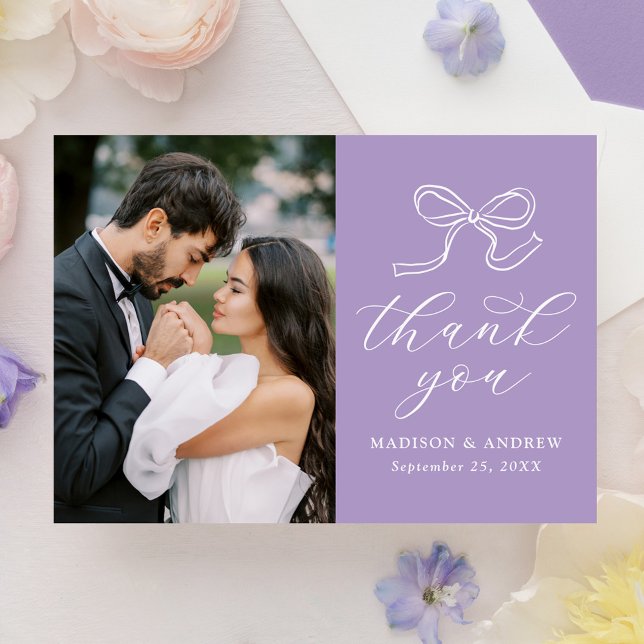 Tarjeta De Agradecimiento Elegante Boda fotográfico Bow Lavender (Subido por el creador)