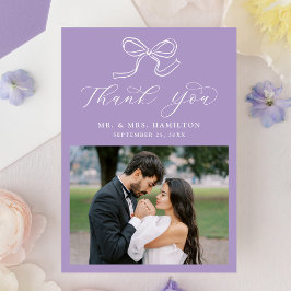 Tarjeta De Agradecimiento Elegante Boda fotográfico Bow Lavender