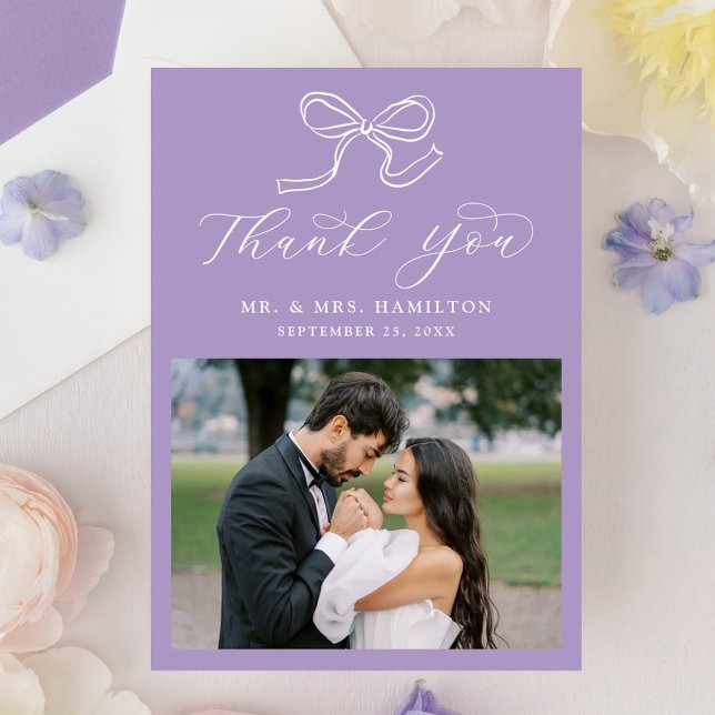 Tarjeta De Agradecimiento Elegante Boda fotográfico Bow Lavender (Subido por el creador)