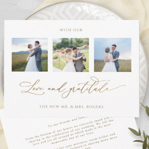 Tarjeta De Agradecimiento Elegante Boda fotográfico con amor y gratitud