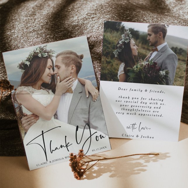 Tarjeta De Agradecimiento Elegante Boda fotográfico con letra manual 2 (Subido por el creador)