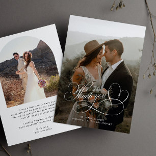 Tarjeta De Agradecimiento Elegante boda fotográfico de caligrafía