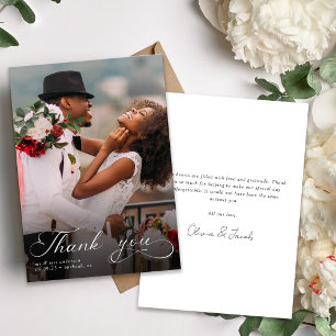 Tarjeta De Agradecimiento Elegante Boda fotográfico de caligrafía Gracias Ca
