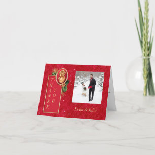 Tarjeta De Agradecimiento Elegante Boda fotográfico de Cameo rojo y oro