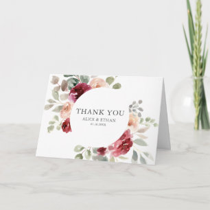 Tarjeta De Agradecimiento Elegante Boda fotográfico de flores de Borgoña Euc