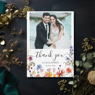 Tarjeta De Agradecimiento Elegante boda fotográfico de flores silvestres