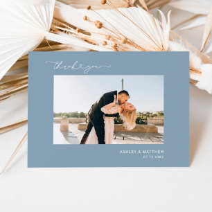 Tarjeta De Agradecimiento Elegante Boda fotográfico de guion azul turbio