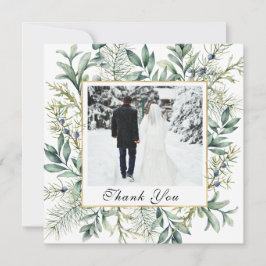 Tarjeta De Agradecimiento Elegante Boda fotográfico de invierno Evergreen Eu