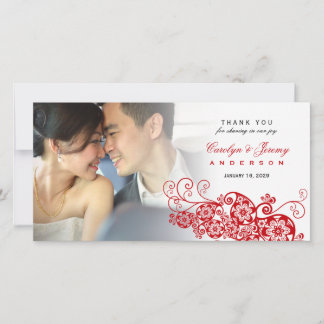 Tarjeta De Agradecimiento Elegante Boda fotográfico de Moda de Floral roja P