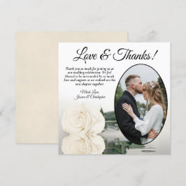 Tarjeta De Agradecimiento Elegante Boda fotográfico de rosa blanca marfil