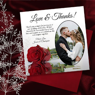 Tarjeta De Agradecimiento Elegante Boda fotográfico de rosa rojo de estampad