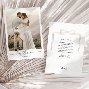 Tarjeta De Agradecimiento Elegante Boda fotográfico marfileño beige barba
