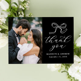 Tarjeta De Agradecimiento Elegante Boda fotográfico negro y blanco