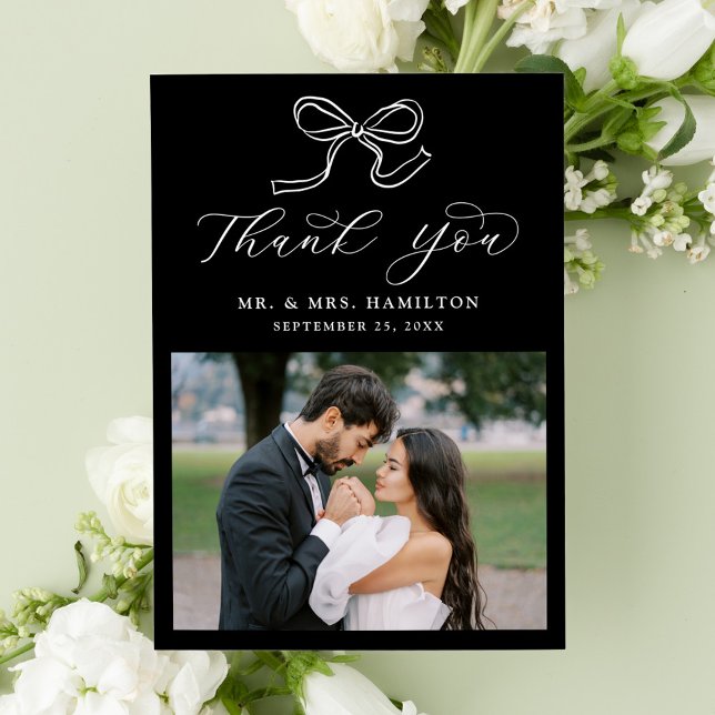 Tarjeta De Agradecimiento Elegante Boda fotográfico negro y blanco (Subido por el creador)