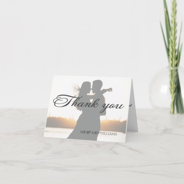 Tarjeta De Agradecimiento Elegante Boda fotográfico romántico (Anverso)