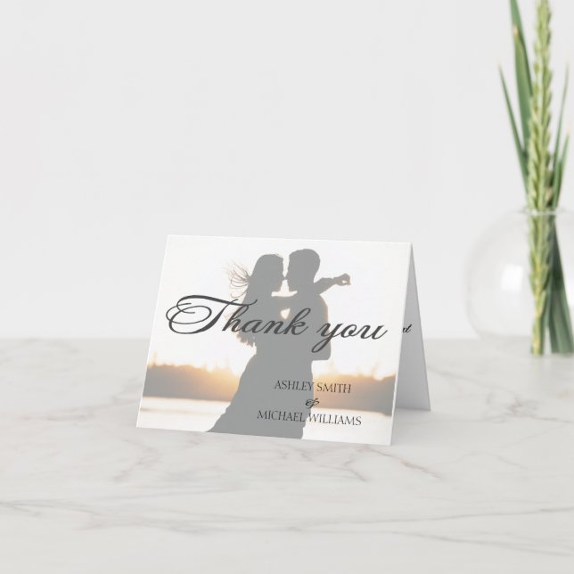 Tarjeta De Agradecimiento Elegante Boda fotográfico romántico (Anverso)