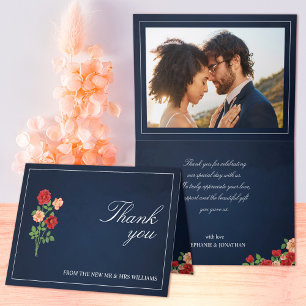 Tarjeta De Agradecimiento Elegante Boda fotográfico rosa rojo azul de la Mar