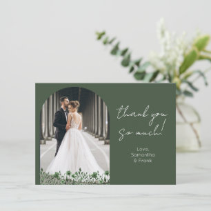 Tarjeta De Agradecimiento Elegante Boda fotográfico verde