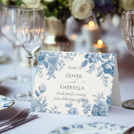 Tarjeta De Agradecimiento Elegante Boda francés de tela azul floral