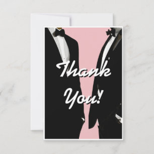 Tarjeta De Agradecimiento Elegante Boda Gay Moderna de Hombres Rosa