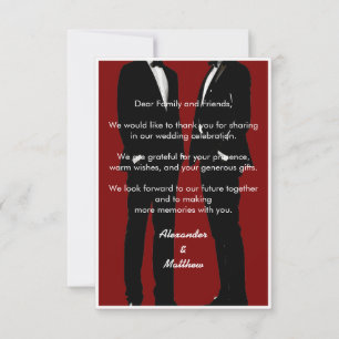 Tarjeta De Agradecimiento Elegante Boda Gay Moderna Hombres Burgundy Roja
