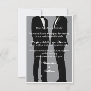 Tarjeta De Agradecimiento Elegante Boda Gay Moderna Hombres Gris Negro