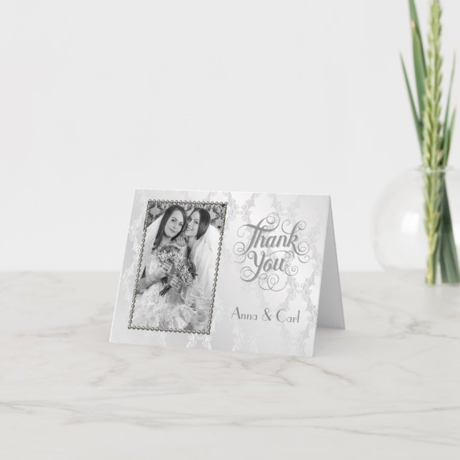 Tarjeta De Agradecimiento Elegante Boda Gay Silver Gracias (Anverso)