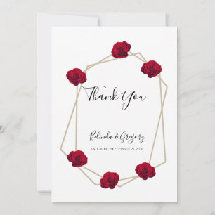 Tarjeta De Agradecimiento Elegante Boda Geométrico de Rosa Roja