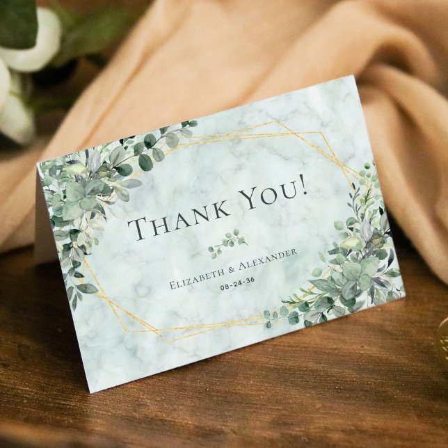 Tarjeta De Agradecimiento Elegante Boda geométrico Eucalipto de Mármol (Subido por el creador)