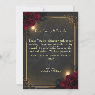 Tarjeta De Agradecimiento Elegante Boda Glam Gótico de Lujo