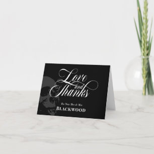 Tarjeta De Agradecimiento Elegante boda gótica de cráneo oscuro Amor y graci