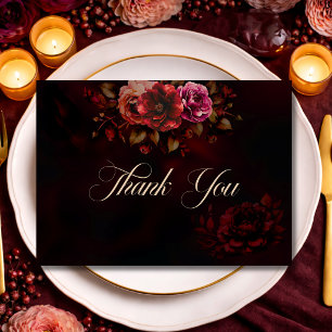 Tarjeta De Agradecimiento Elegante Boda gótico floral negro rojo