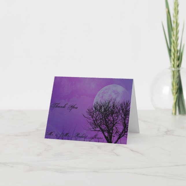 Tarjeta De Agradecimiento Elegante Boda Gótico Morado De Noche Posh Gracias (Anverso)