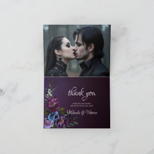 Tarjeta De Agradecimiento Elegante Boda gótico oscuro de flores