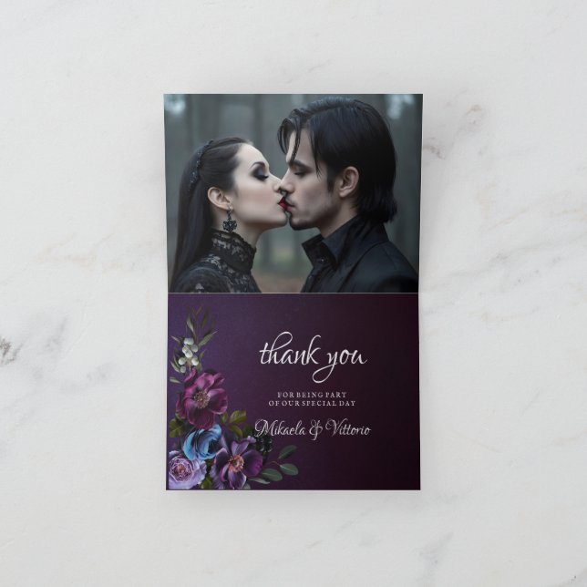 Tarjeta De Agradecimiento Elegante Boda gótico oscuro de flores (Interior)