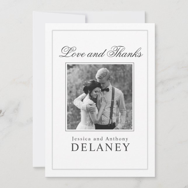 Tarjeta De Agradecimiento Elegante boda gracias con tu foto (Anverso)