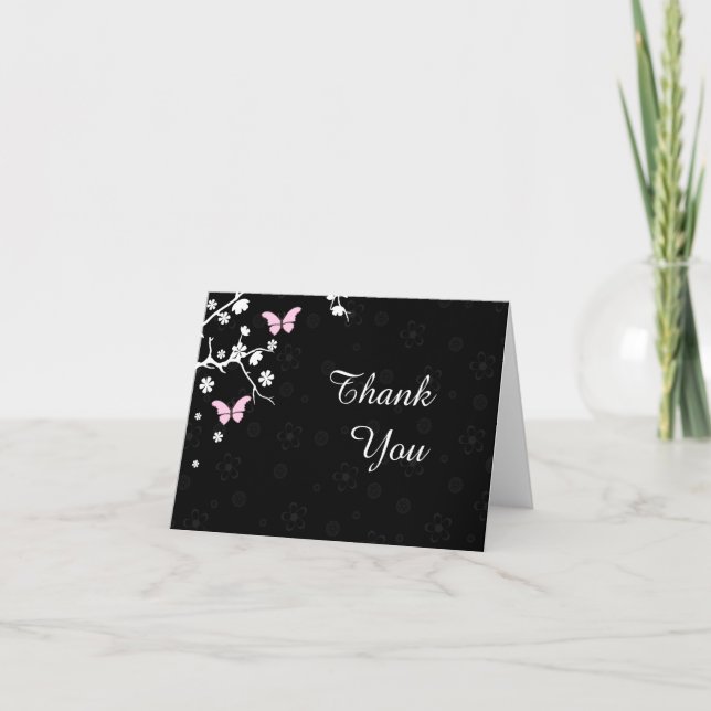 Tarjeta De Agradecimiento Elegante Boda Gracias Mariposas (Anverso)